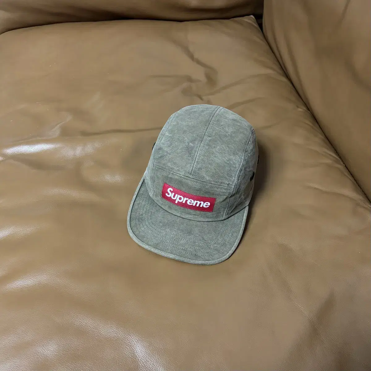 Supreme 슈프림 캠프캡 모자 (Stone Washed Olive)